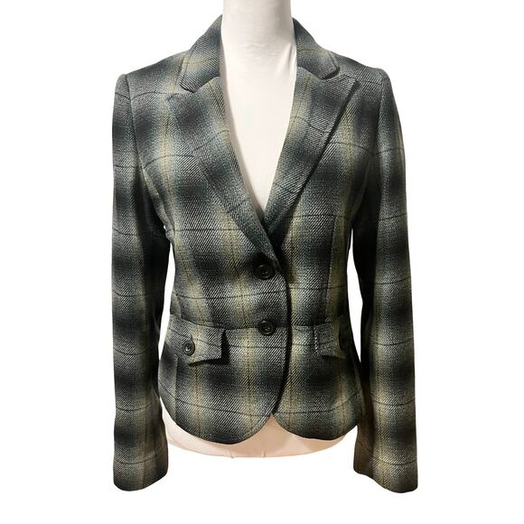 H&M Green Plaid Wool Blazer Jacket Size 10 dark academia old money preppy tartan - Picture 1 of 7
